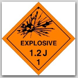 Class 1.2j Explosives Self Adhesive Vinyl Placards 25/pkg