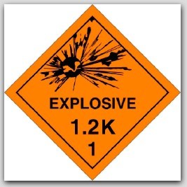 Class 1.2k Explosives Self Adhesive Vinyl Placards 25/pkg