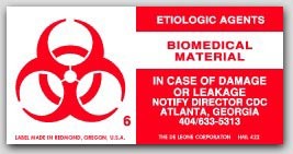 2x4" Biomedical Material Etiologic Agents Vinyl Labels 500/rl