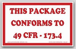 2-1/2x4" This Package Conforms To 49 CFR 173.4 Paper Labels 500/rl