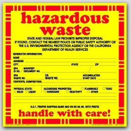 6x6" Hazardous Waste Vinyl Waring Labels 100/pkg