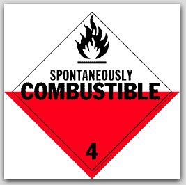 Spontaneously Combustible Class 4 Polycoated Tagboard Placards 25/pkg