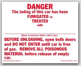 Danger This Car Has Been Fumigated Self Adhesive Vinyl Placards 25/pkg