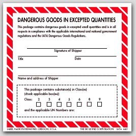 4x4" Dangerous Goods In Expected Quantities Paper Labels 500/rl