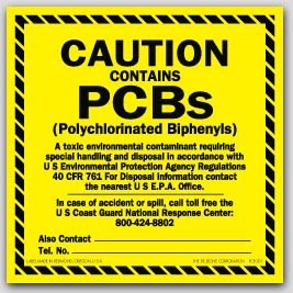 6x6" Caution Contains PCBs Labels sheeted 50/pkg (Meets military standard.)