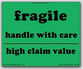 8x10" High Claim Value Fragile Labels 500/rl