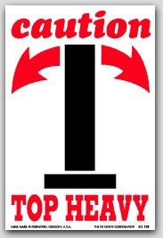 4x6" Caution Top Heavy Arrow Labels 500/rl