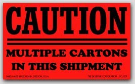 3x5" Caution Multiple Cartons Shipping Labels 500/rl