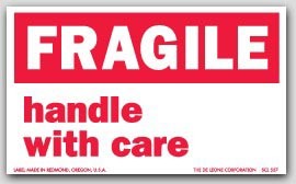 3x5" Handle with Care Fragile Labels 500/rl