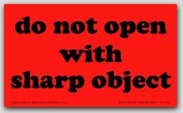 3x5" Do Not Open With Sharp Object Labels 500/rl