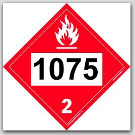 Placards Printed UN1075 Liquefied Petroleum Gason self adhesive vinyl. 25/pkg