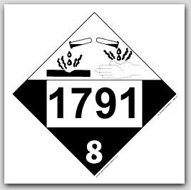 Printed UN1791 Hypochlorite Solution Polycoated Tagboard Placards 25/pkg