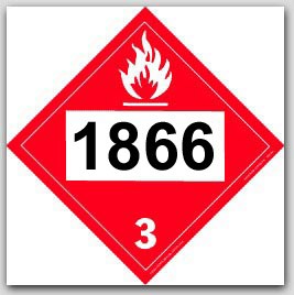 Placards Printed UN1866 Resin Solutionon self adhesive vinyl. 25/pkg