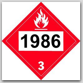 Printed UN1986 Denatured Alcohol, Propargyl Alcohol, Alcohols Toxic, n.o.s. Tagboard Placards