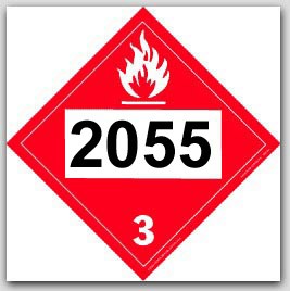 Printed UN2055 Styrene Monomer, Inhibited Polycoated Tagboard Placards 25/pkg