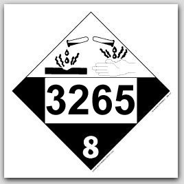 Printed UN3265 Corrosive Liquid, Acidic, Organic, n.o.s. Polycoated Tagboard Placards 25/pkg