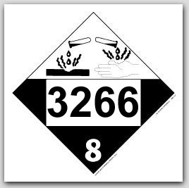 Placards Printed UN3266 Corrosive Liquid, Basic, Inorganic, n.o.s.on self adhesive vinyl. 25/pkg