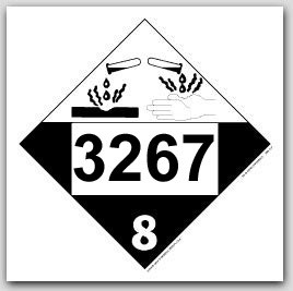 Printed UN3267 Corrosive Liquid, Basic, Organic, n.o.s. Polycoated Tagboard Placards 25/pkg